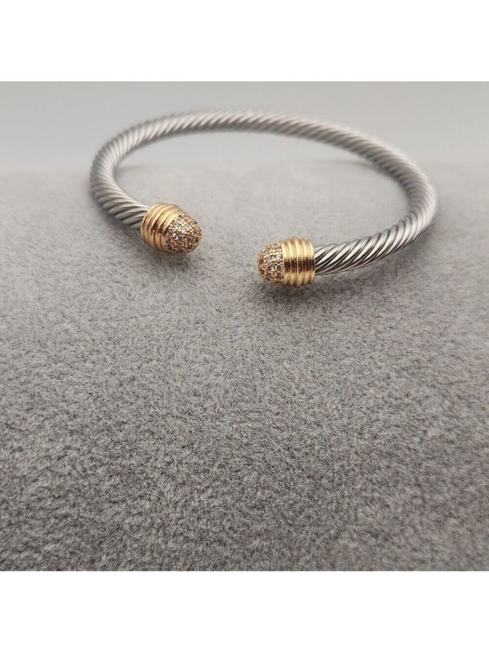 Two-Tone Cable Cuff Bracelet with Gold Pavé Accents